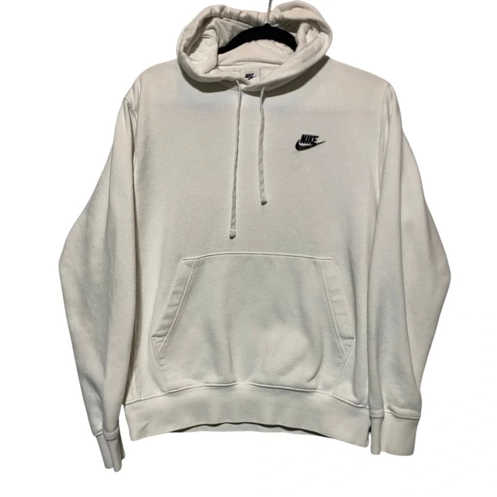 Nike Sportswear Club Pullover Hoodie Men's White Size Small Fleece Cotton Blend